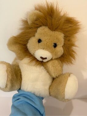 Hand Puppet! Vintage Plush Brown and Cream Lion Stuffed Toy - Soft Cuddly